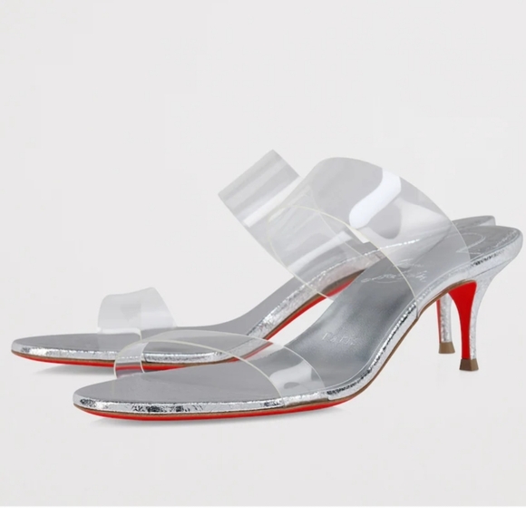 $845 Christian Louboutin Just Nothing 55 Leather Pvc Sandal Silver EU 39 US 9 - Picture 2 of 9